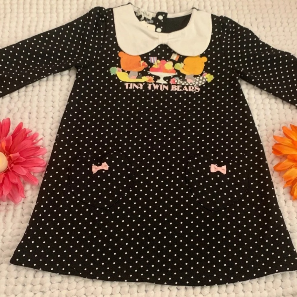 Black Polkadot babydoll dress Size 5-6